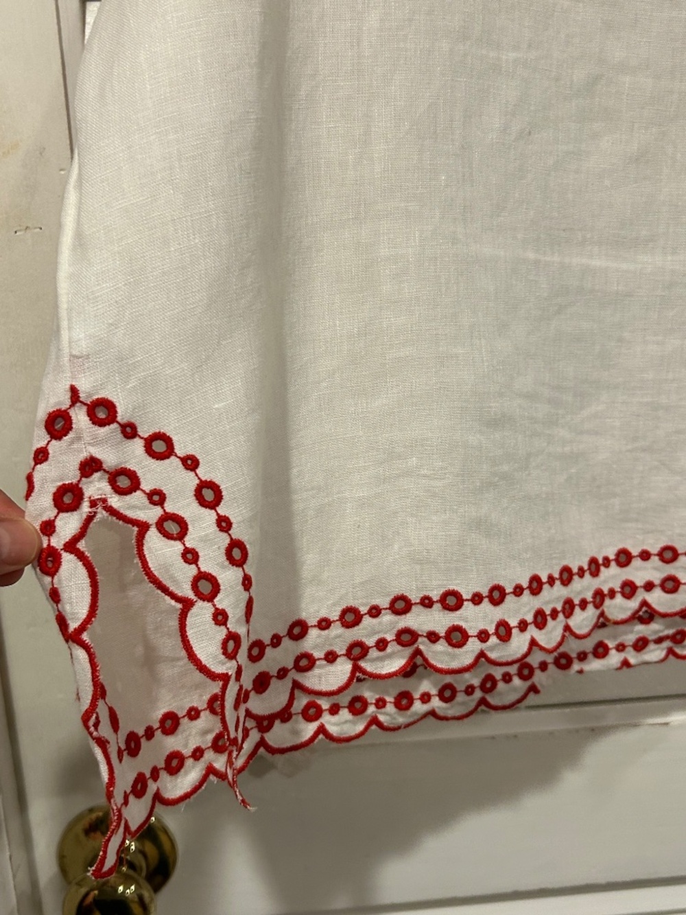 J. Crew Bungalow Red Embroidered White Linen Tunic. Women's Size Large - Picture 8 of 16